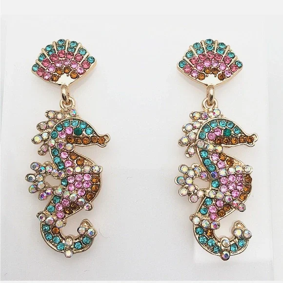 Colorful Seahorse Dangle Earrings NWT‎ - Picture 3 of 5